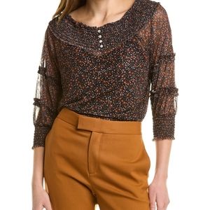 BOBEAU floral mesh 3/4 top